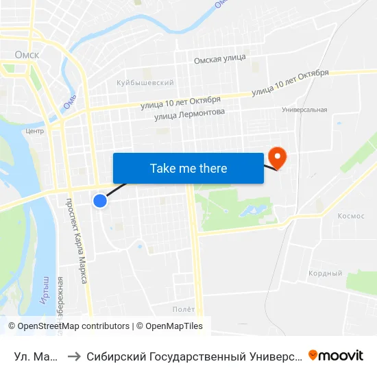 Ул. Маяковского to Сибирский Государственный Университет Физической Культуры И Спорта map