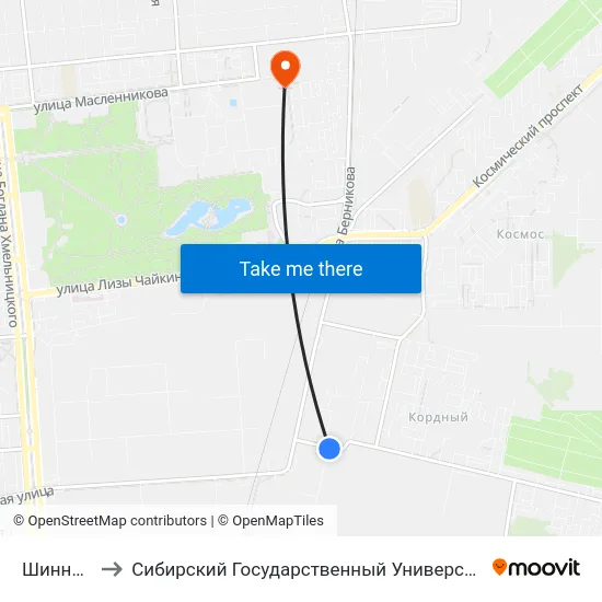 Шинный Завод to Сибирский Государственный Университет Физической Культуры И Спорта map