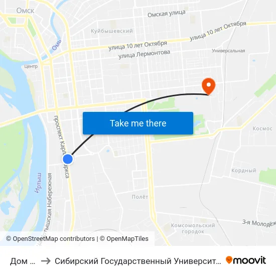 Дом Печати to Сибирский Государственный Университет Физической Культуры И Спорта map