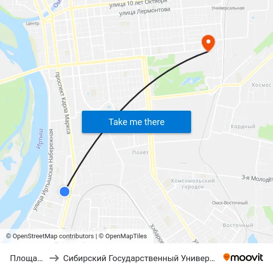 Площадь Серова to Сибирский Государственный Университет Физической Культуры И Спорта map