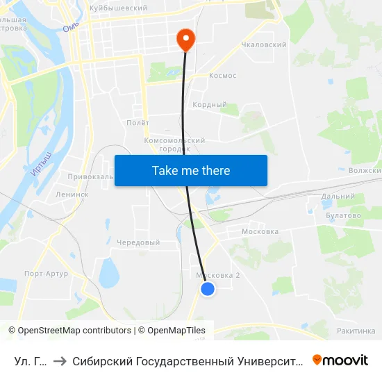 Ул. Гашека to Сибирский Государственный Университет Физической Культуры И Спорта map