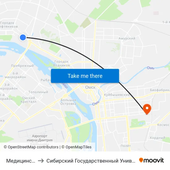 Медицинская Академия to Сибирский Государственный Университет Физической Культуры И Спорта map