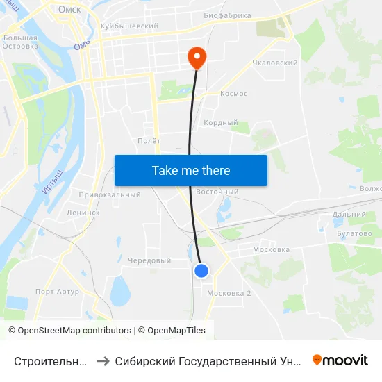 Строительный Рынок Южный to Сибирский Государственный Университет Физической Культуры И Спорта map