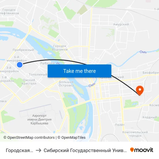 Городская Больница №1 to Сибирский Государственный Университет Физической Культуры И Спорта map