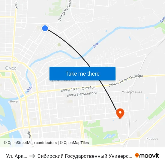 Ул. Арктическая to Сибирский Государственный Университет Физической Культуры И Спорта map