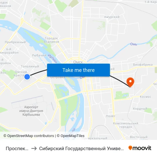 Проспект Комарова to Сибирский Государственный Университет Физической Культуры И Спорта map