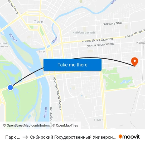 Парк Победы to Сибирский Государственный Университет Физической Культуры И Спорта map