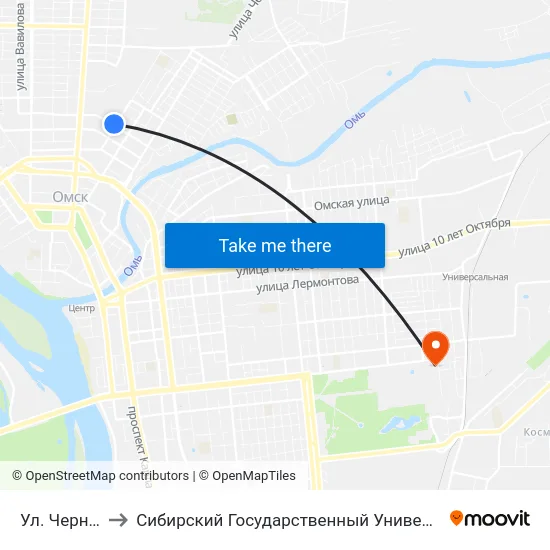 Ул. Чернышевского to Сибирский Государственный Университет Физической Культуры И Спорта map
