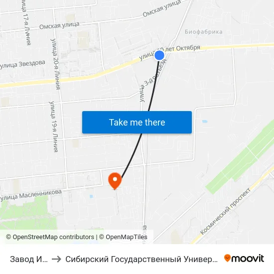 Завод Им. Попова to Сибирский Государственный Университет Физической Культуры И Спорта map