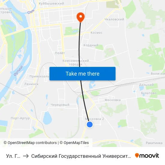 Ул. Гашека to Сибирский Государственный Университет Физической Культуры И Спорта map