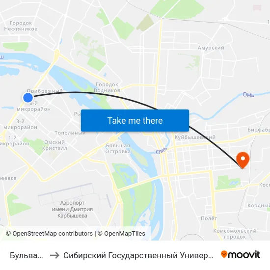 Бульвар Зеленый to Сибирский Государственный Университет Физической Культуры И Спорта map