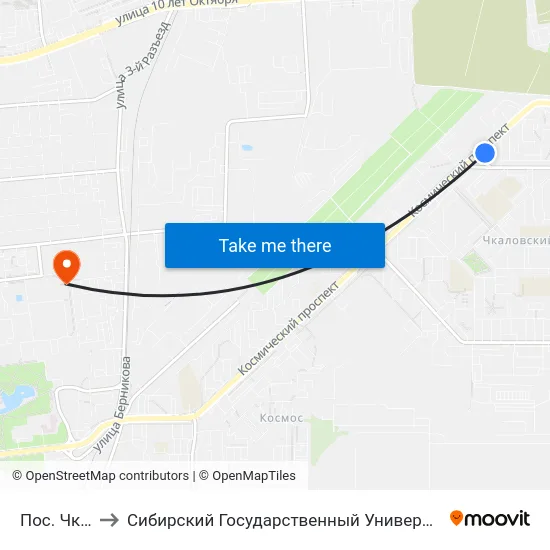 Пос. Чкаловский to Сибирский Государственный Университет Физической Культуры И Спорта map