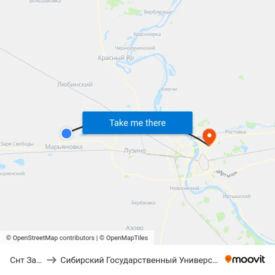 Снт Заозёрный to Сибирский Государственный Университет Физической Культуры И Спорта map