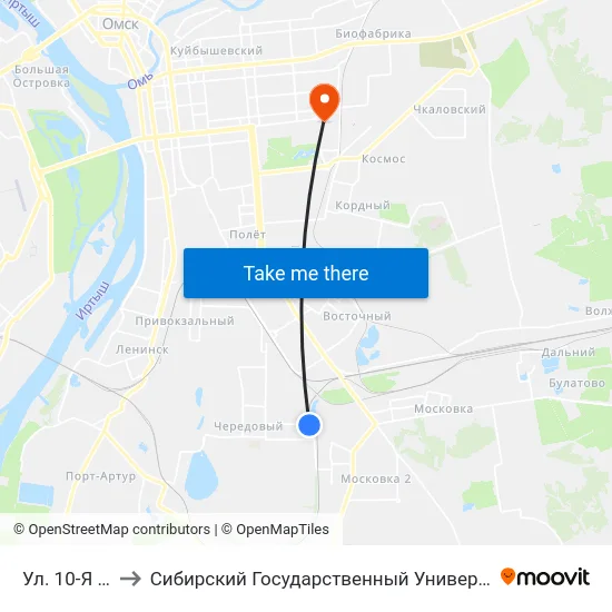 Ул. 10-Я Чередовая to Сибирский Государственный Университет Физической Культуры И Спорта map