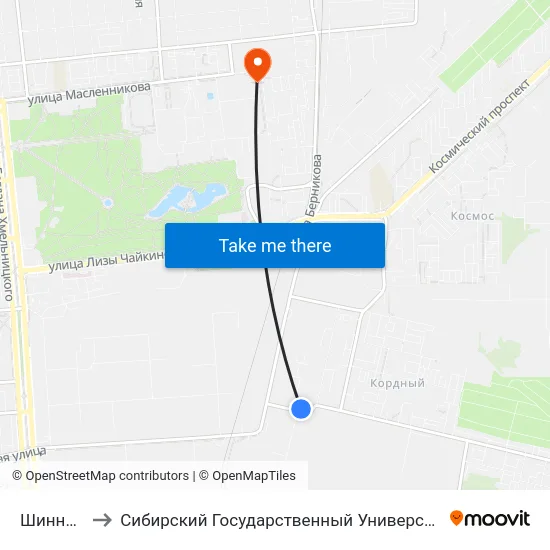 Шинный Завод to Сибирский Государственный Университет Физической Культуры И Спорта map