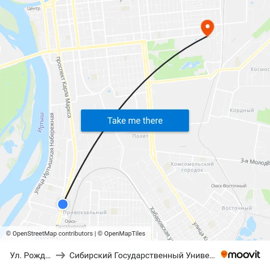 Ул. Рождественского to Сибирский Государственный Университет Физической Культуры И Спорта map