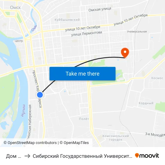 Дом Печати to Сибирский Государственный Университет Физической Культуры И Спорта map