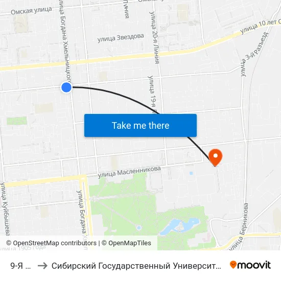 9-Я Линия to Сибирский Государственный Университет Физической Культуры И Спорта map