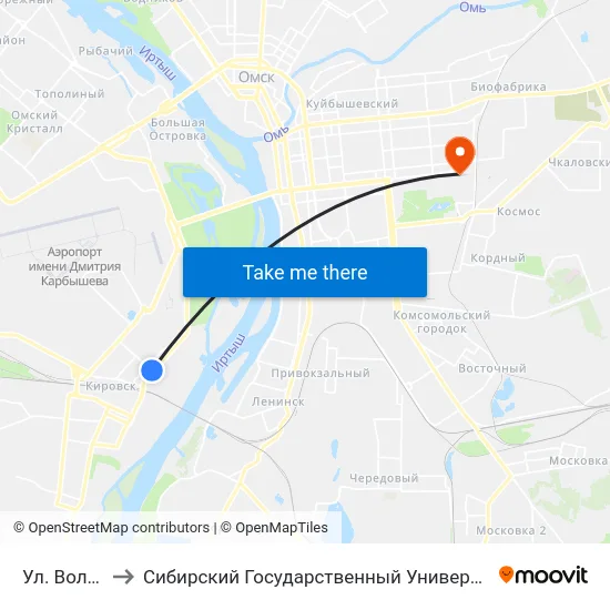 Ул. Володарского to Сибирский Государственный Университет Физической Культуры И Спорта map