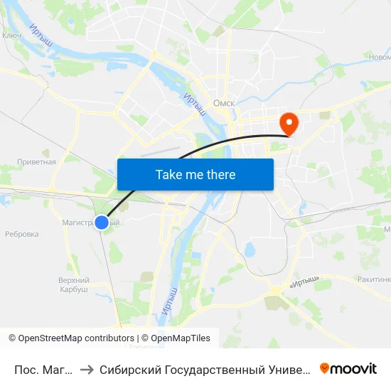 Пос. Магистральный to Сибирский Государственный Университет Физической Культуры И Спорта map