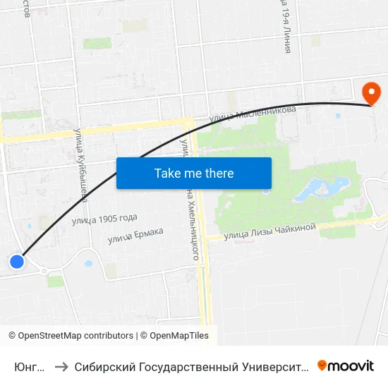 Юнгородок to Сибирский Государственный Университет Физической Культуры И Спорта map