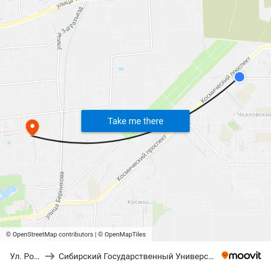 Ул. Романенко to Сибирский Государственный Университет Физической Культуры И Спорта map