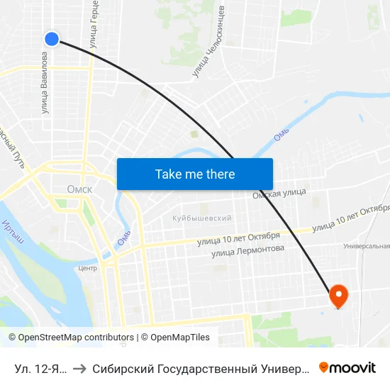 Ул. 12-Я Северная to Сибирский Государственный Университет Физической Культуры И Спорта map
