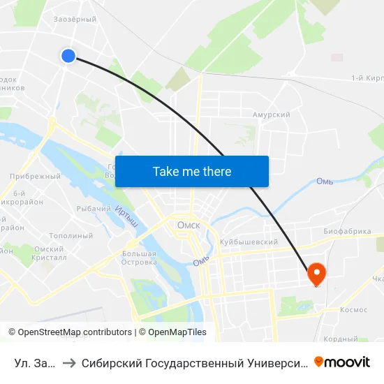 Ул. Заозерная to Сибирский Государственный Университет Физической Культуры И Спорта map