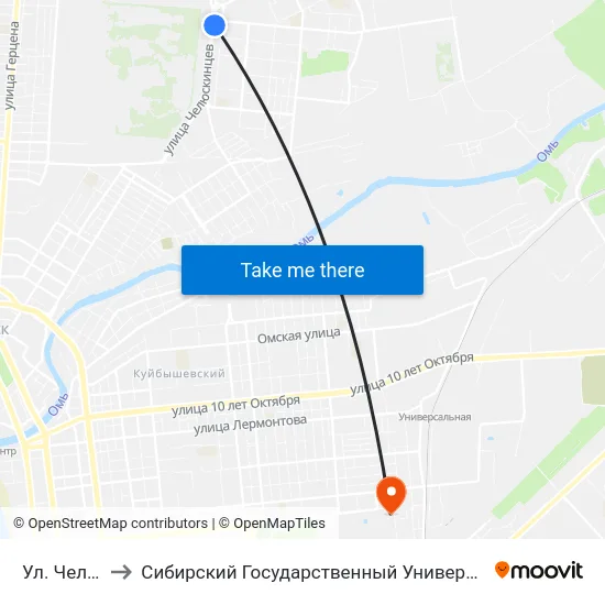 Ул. Челюскинцев to Сибирский Государственный Университет Физической Культуры И Спорта map