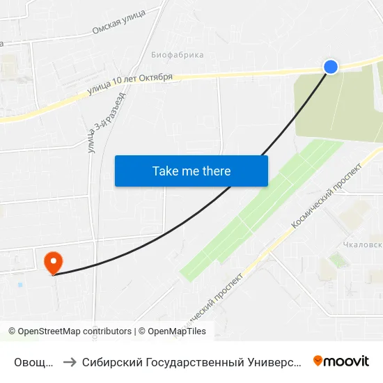 Овощная База to Сибирский Государственный Университет Физической Культуры И Спорта map