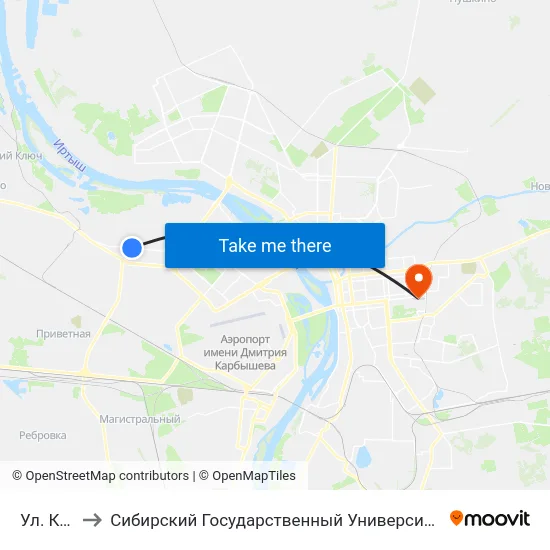 Ул. Комкова to Сибирский Государственный Университет Физической Культуры И Спорта map