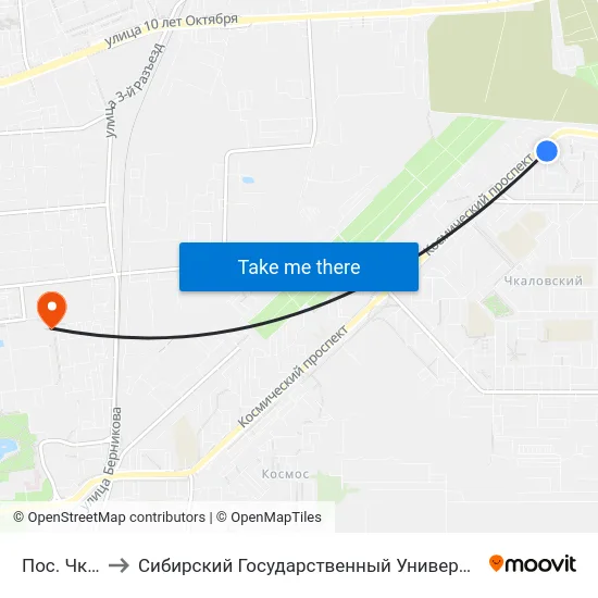 Пос. Чкаловский to Сибирский Государственный Университет Физической Культуры И Спорта map