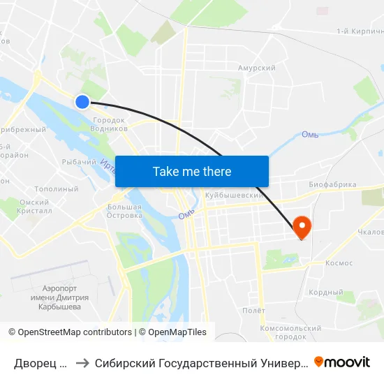 Дворец Творчества to Сибирский Государственный Университет Физической Культуры И Спорта map