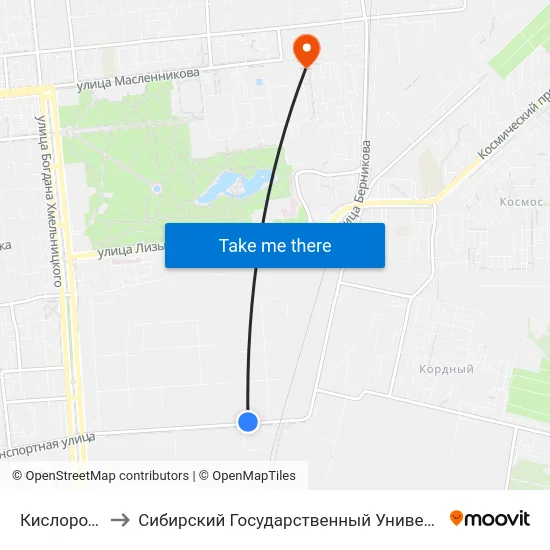 Кислородный Завод to Сибирский Государственный Университет Физической Культуры И Спорта map
