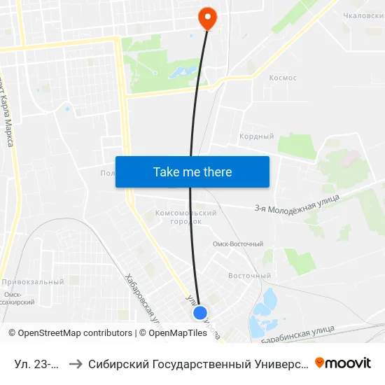 Ул. 23-Я Рабочая to Сибирский Государственный Университет Физической Культуры И Спорта map