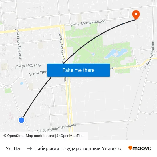 Ул. Панфилова to Сибирский Государственный Университет Физической Культуры И Спорта map