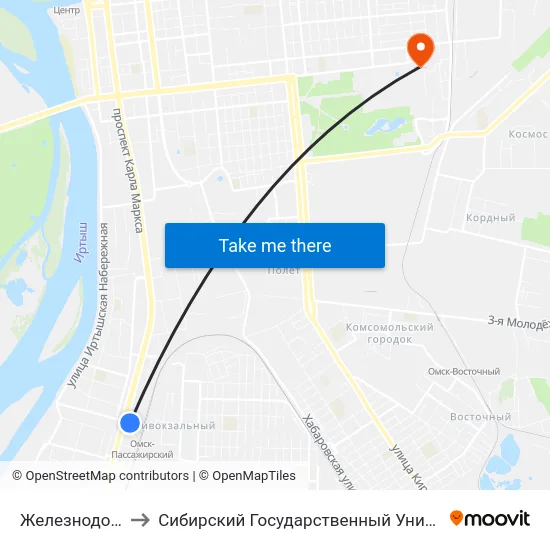 Железнодорожный Вокзал to Сибирский Государственный Университет Физической Культуры И Спорта map