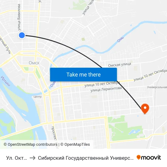 Ул. Октябрьская to Сибирский Государственный Университет Физической Культуры И Спорта map