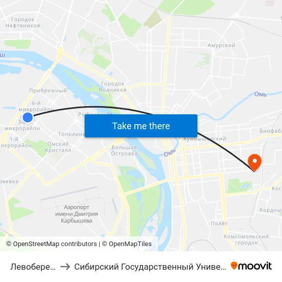 Левобережный Рынок to Сибирский Государственный Университет Физической Культуры И Спорта map