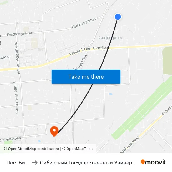 Пос. Биофабрика to Сибирский Государственный Университет Физической Культуры И Спорта map