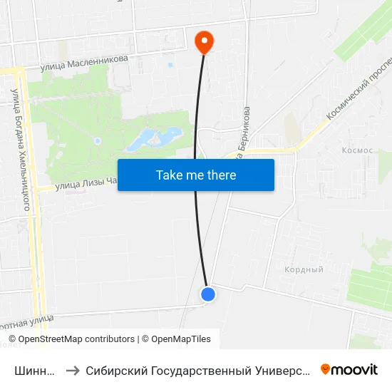 Шинный Завод to Сибирский Государственный Университет Физической Культуры И Спорта map
