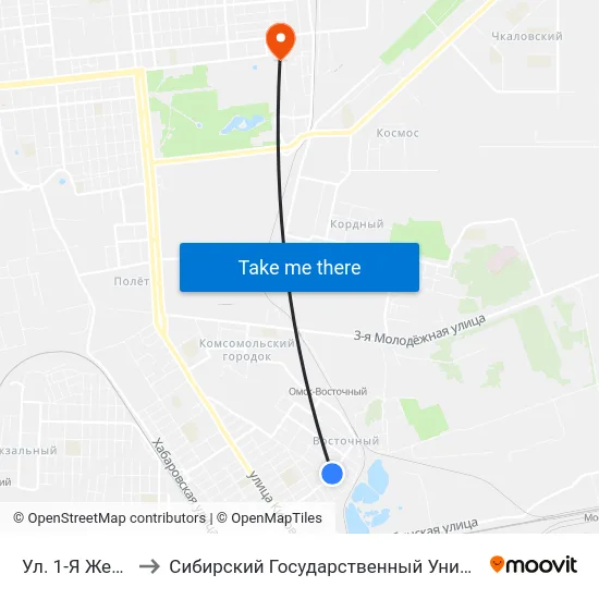 Ул. 1-Я Железнодорожная to Сибирский Государственный Университет Физической Культуры И Спорта map
