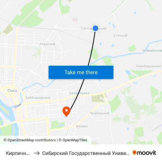 Кирпичный Завод №1 to Сибирский Государственный Университет Физической Культуры И Спорта map