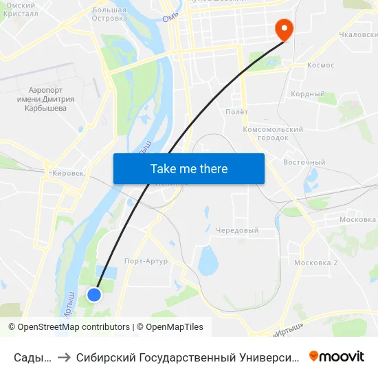 Сады Заря-2 to Сибирский Государственный Университет Физической Культуры И Спорта map