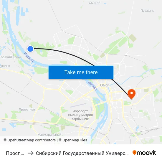 Проспект Мира to Сибирский Государственный Университет Физической Культуры И Спорта map