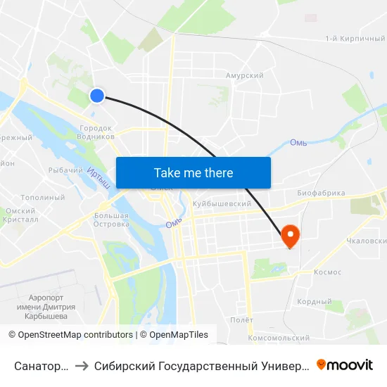 Санаторий Омский to Сибирский Государственный Университет Физической Культуры И Спорта map