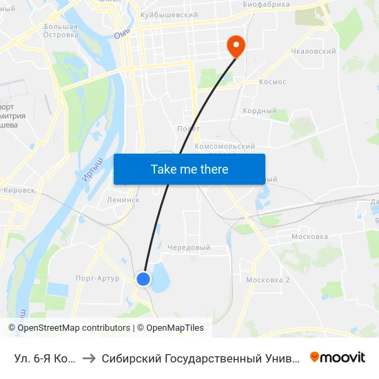 Ул. 6-Я Комсомольская to Сибирский Государственный Университет Физической Культуры И Спорта map