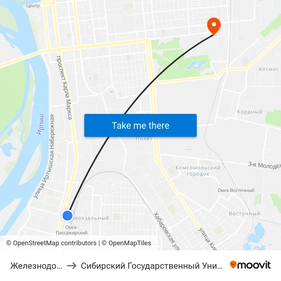 Железнодорожный Вокзал to Сибирский Государственный Университет Физической Культуры И Спорта map