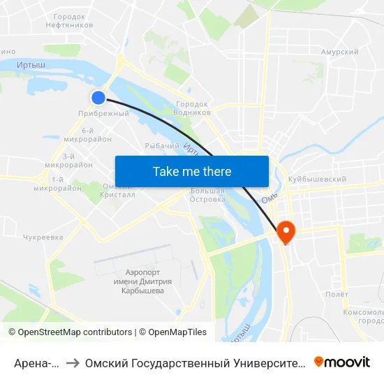 Арена-Омск to Омский Государственный Университет Путей Сообщения map