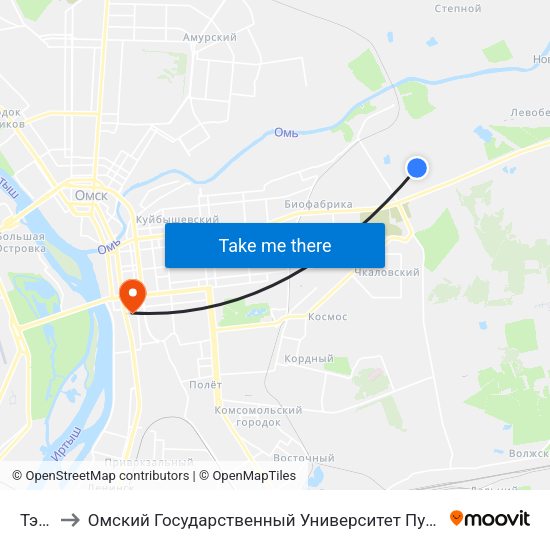 Тэц-5 to Омский Государственный Университет Путей Сообщения map